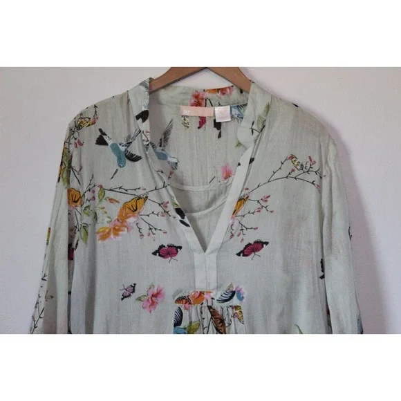 LA CERA Hummingbird Butterfly Print Dress Green Sundress Plus Size 1X H14855 - Picture 3 of 8